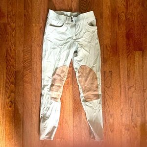 Ovation Knee Patch Breeches, tan size 26 jodhpurs riding pants with brown sued